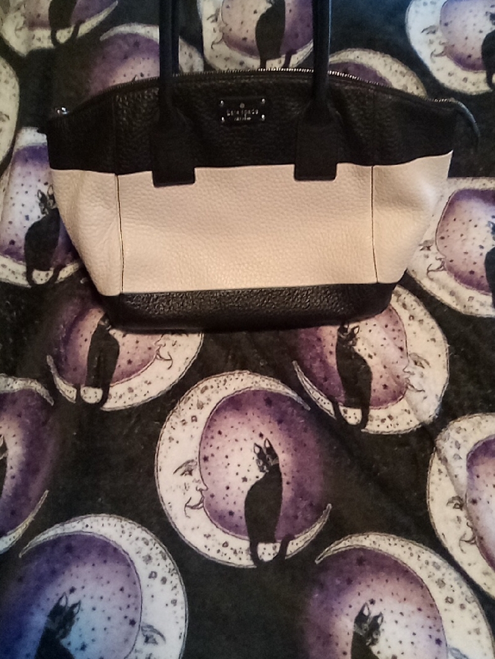 Kate Spade New York Leather Two-Tone Satchel Bag - Black & Cream